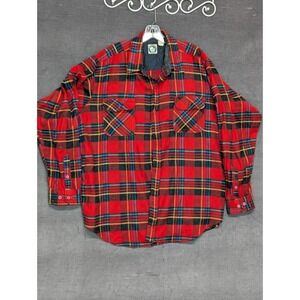 VTG 80s Appalachian Trail Flannel Shirt Men XL Red Teal Yellow Blk Plaid Acrylic